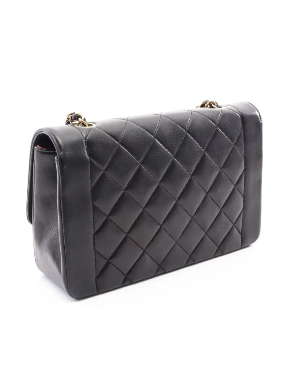 Chanel Shoulder Bag Quilted Diana Flap Black Lambskin Chain